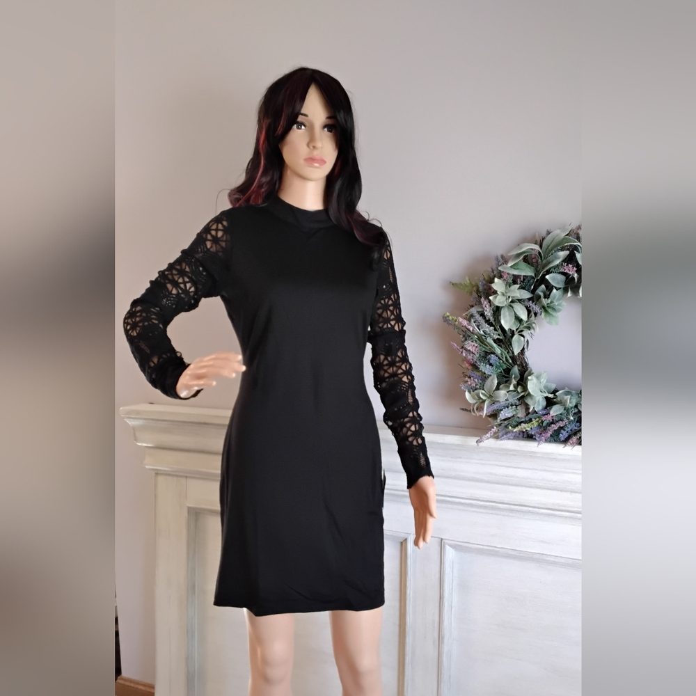 Elegant Black Lace Sleeve Dress